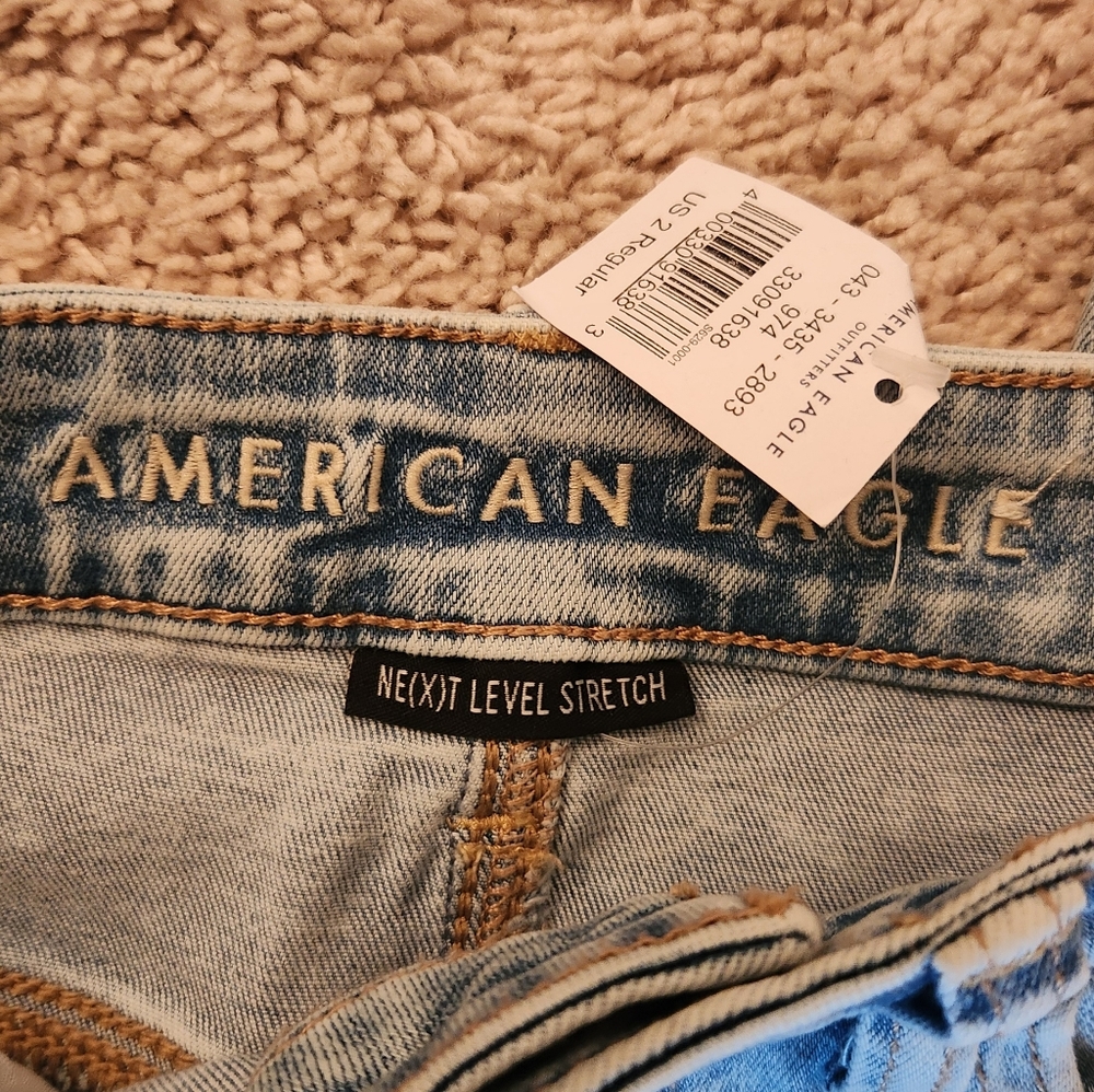 American Eagle Distressed Light Blue Next Level Stretch Women's Jeans Sz. 2 - Picture 2 of 9